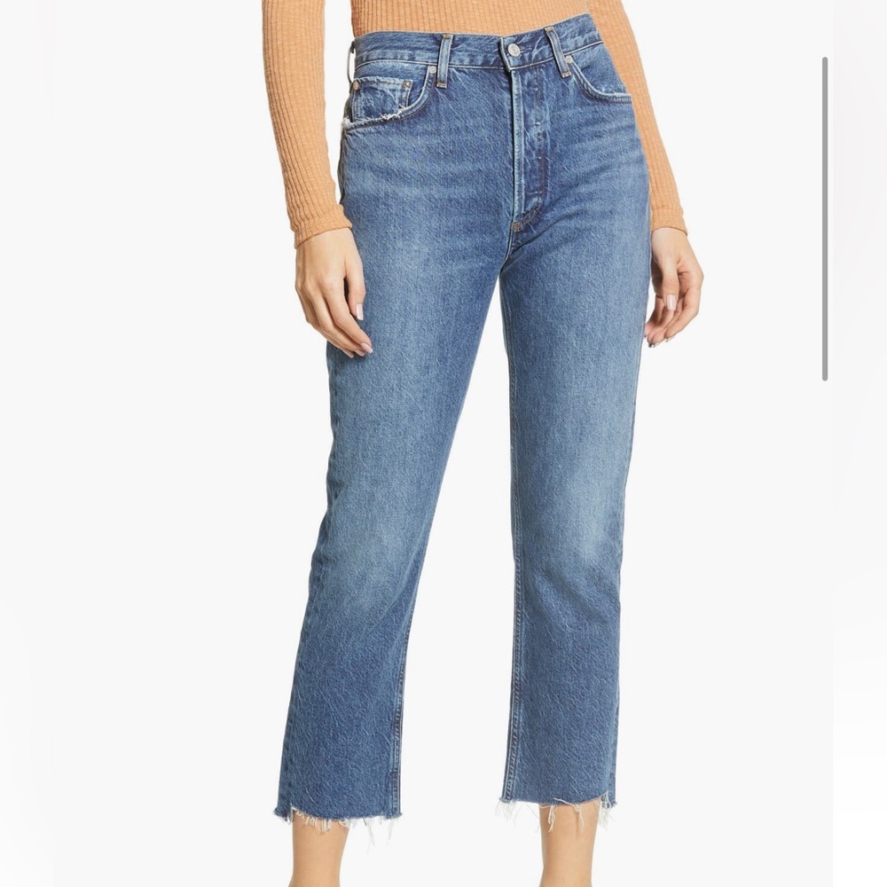 Agolde Riley high waist fray hem crop straight leg